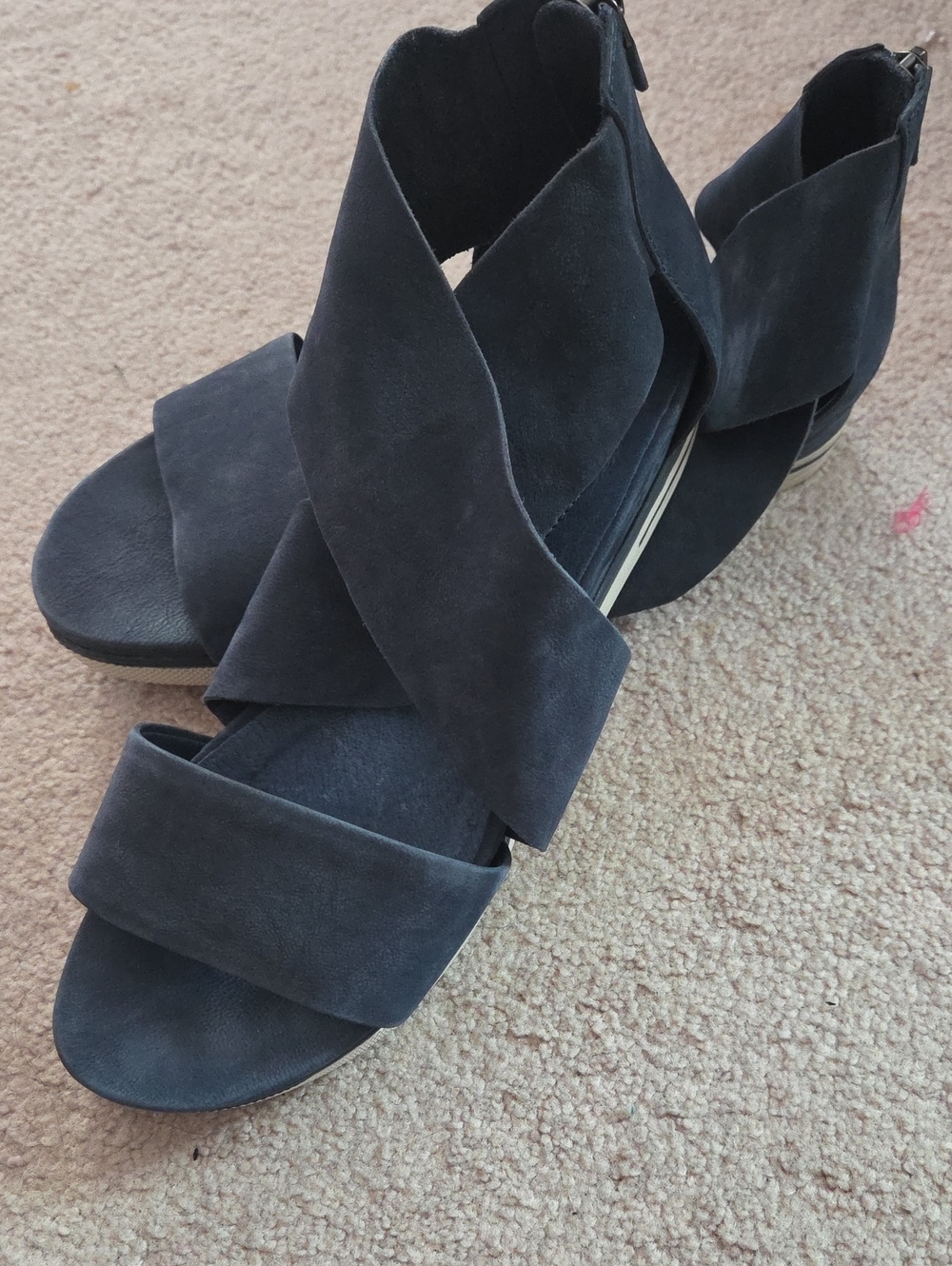 Eileen Fisher Blue Nubuck Platform Sandal 9 - Picture 2 of 10